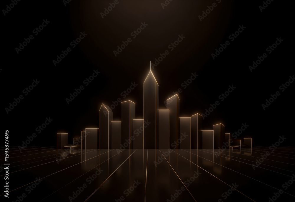 Fototapeta premium Matte Black Grid with Gold Skyscrapers | Elite Corporate Background