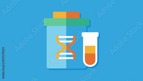 Flat Vector Icon D N A Test Kit Blue Orange Green Sample Tube