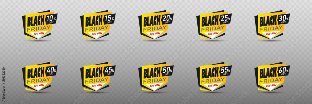 Obraz premium Set of Black Friday price tags with percentages and discounts.
