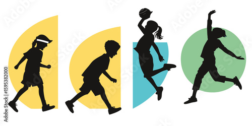 Vector Child Silhouettes Set – Energetic Full-Body Poses with Modern, Lively Style