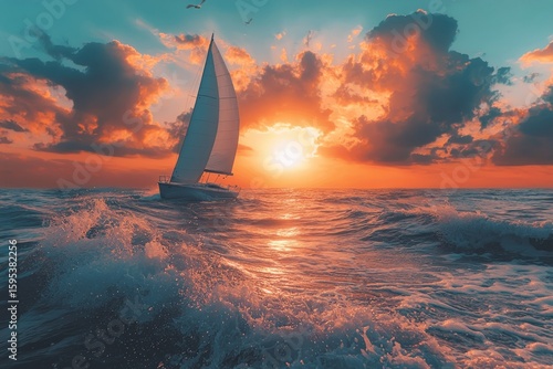 Sunset Sailboat Adventure: A Serene Ocean Voyage at Golden Hour