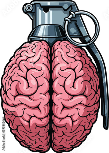 Brain grenade vector illustration depicting explosive thoughts and mental concepts