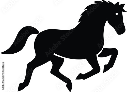 Running Horse Silhouette: Dynamic silhouette of a running horse against a neutral background, portraying elegance, strength, and movement, ideal for various design and illustrative purposes.