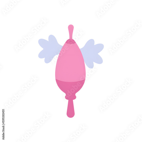 Pink menstrual cup with wings in a modern style  