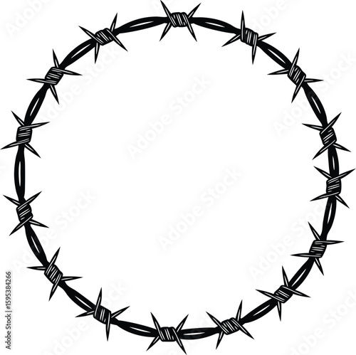 Detailed vector illustration of a circular barbed wire frame for various design projects