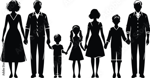 Joint Family member holding hand together silhouette Vector Illustration isolated on a white background