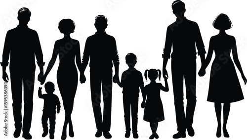 Joint Family member holding hand together silhouette Vector Illustration isolated on a white background