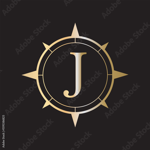 Compass Logo combine with letter J vector template