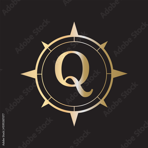Compass Logo combine with letter Q vector template