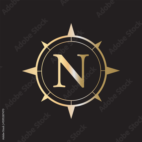 Compass Logo combine with letter N vector template
