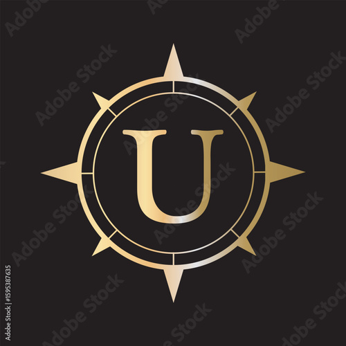Compass Logo combine with letter U vector template