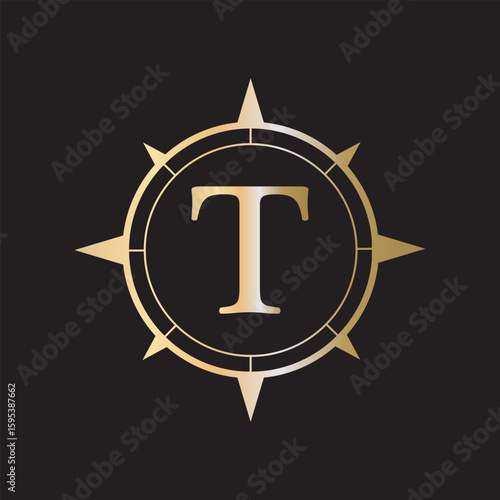 Compass Logo combine with letter T vector template