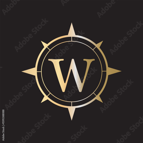 Compass Logo combine with letter W vector template