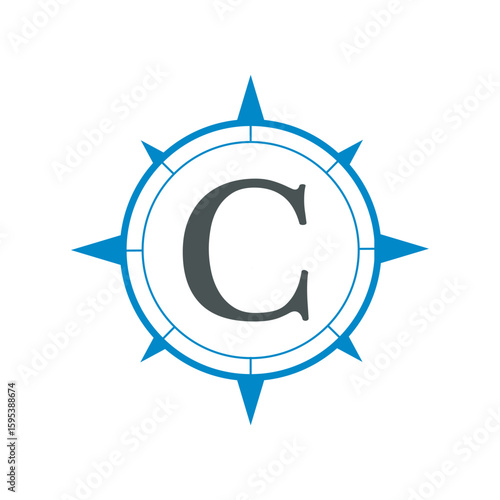 Compass Logo combine with letter C vector template