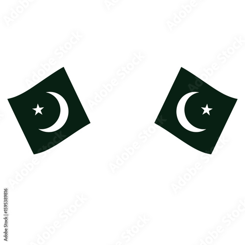 Crossed Pakistan Flags Icon – National Flag Vector Illustration with Crescent and Star Symbols