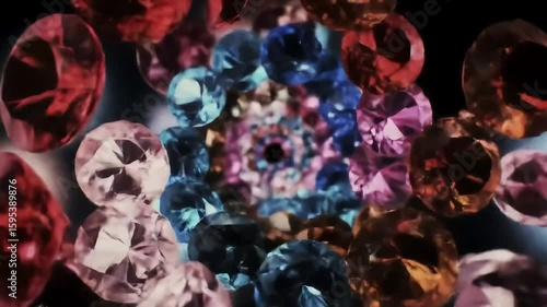 Jewel swirl, dark background, kaleidoscope effect