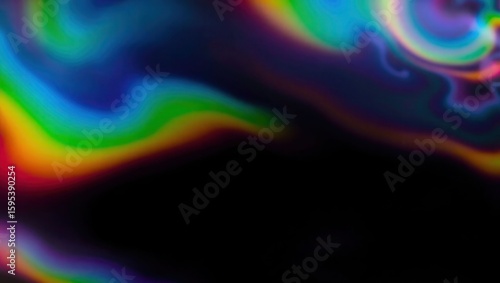 Blurred rainbow refraction overlay effect. Light lens prism effect on black background. Holographic reflection, crystal flare leak shadow overlay. Colorful rainbow disco ball light