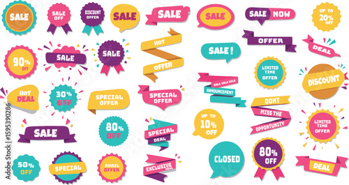 Sale offer discount vector banner set for promotion marketing and advertising campaign design on transparent background