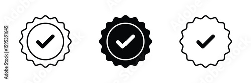 Badge checkmark verified approval certification icon vector illustration for quality assurance trusted official stamp success emblem validation symbol design.