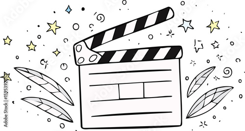 party clapperboard icon silhouette vector illustration.illustration, vector, cinema, clip art, director, event, film, flying, graphic, horizontal, media, outline, party, purple, record, silhouette, 