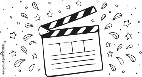 party clapperboard icon silhouette vector illustration.illustration, vector, cinema, clip art, director, event, film, flying, graphic, horizontal, media, outline, party, purple, record, silhouette, 