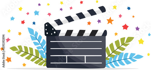 party clapperboard icon silhouette vector illustration.illustration, vector, cinema, clip art, director, event, film, flying, graphic, horizontal, media, outline, party, purple, record, silhouette, 