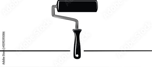 paint roller stencil icon silhouette vector illustration.horizontal, improvement, occupation, paint, panoramic, sparse, working, home improvement, paintbrush, renovation, repairing, illustration, 