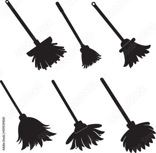 set of mop silhouette, black and white silhouette, vector and illustration
