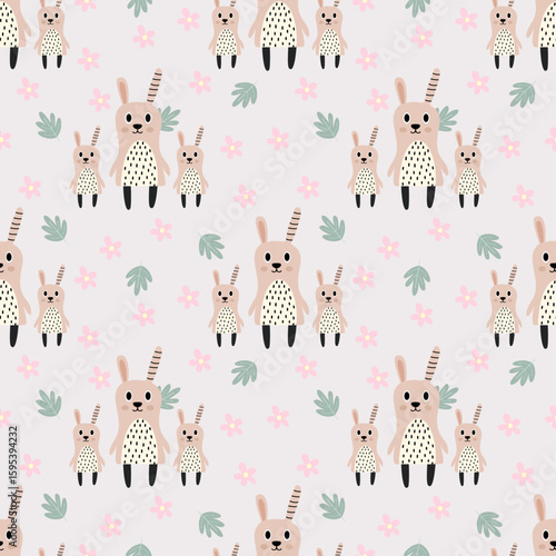 Cute animal pattern design, white isolate background