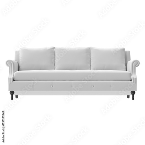 Cuadro en lienzo Elegant White Velvet Tufted Sofa 3D Render - Front View Isolated PNG
