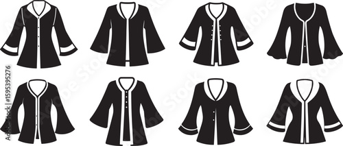 set of beautiful winter bell sleeve cardigan silhouette, black and white silhouette, vector and illustration