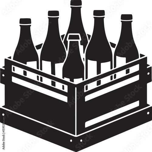 bottles crate silhouette, black and white silhouette, vector and illustration
