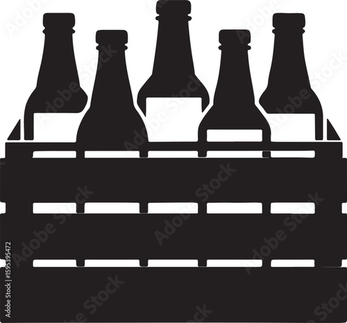 bottles crate silhouette, black and white silhouette, vector and illustration