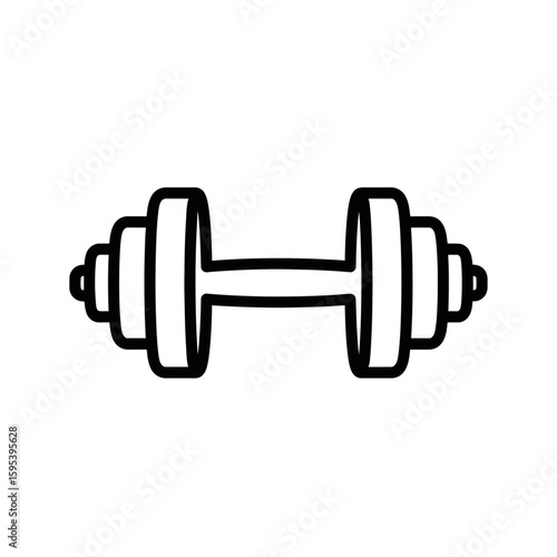 Dumbbell icon in minimalist style with black outlines on white background  