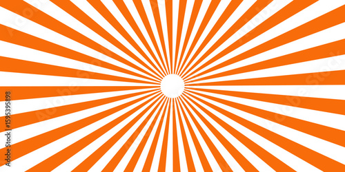 Orange sunburst rays background with concentrated lines Sun sunburst texture vintage background. Stripes sunburst rotating motion. Abstract Comic Cartoon Sunlight Background. Modern seamless retro