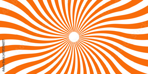Orange sunburst rays background with concentrated lines Sun sunburst texture vintage background. Stripes sunburst rotating motion. Abstract Comic Cartoon Sunlight Background. Modern seamless retro