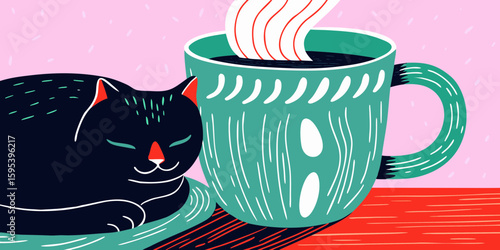 cat with a cup of tea