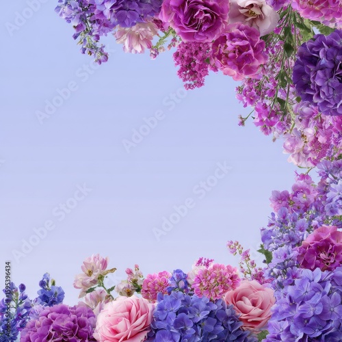Frame of colorful flowers on white background.  for display or montage your products. Mockup for display of product.