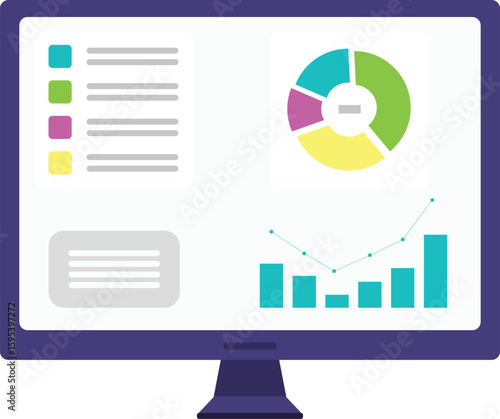 Data Analytics Digital Marketing and  Remote Business. Vector cartoon of coworkers analyzing data charts during an online business conference. Isolated illustration.