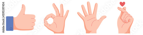 Collection of Hand Gestures Representing Communication, Approval, and Love Symbols