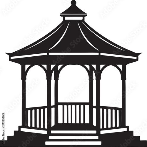 gazebo silhouette, black and white silhouette, vector and illustration