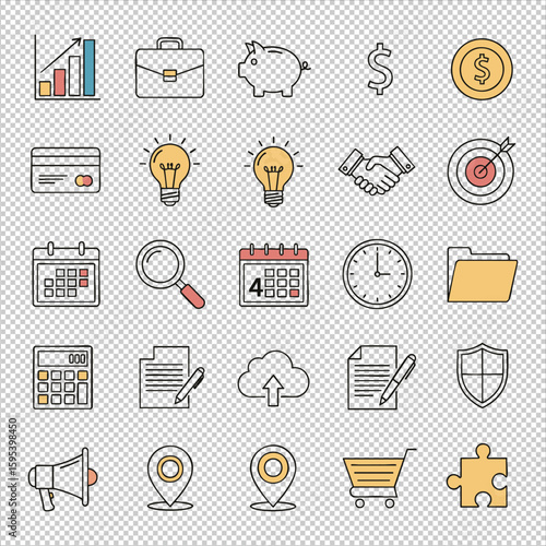 Business Finance Line Icons, Financial Services Outline Symbols, Economy & Investment Vector Pack, Corporate & Banking Thin Icons, Modern Business & Money Graphics.