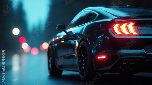 Accelerating Mustang arrives with spirited verve under intense braking, near City lights