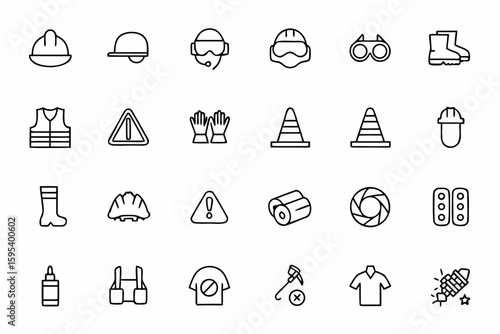 A safety-first icon pack covering PPE, hazard zones, and workplace gear—ideal for posters, signage, and safety guides