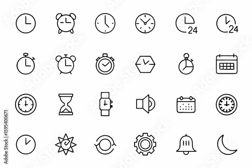 A clean, minimalist bundle covering the most commonly used time icons—ideal for apps, dashboards, and schedules