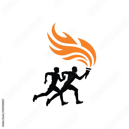  Runner with Olympic Torch Royalty Silhouette Vector