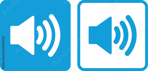 Blue speaker button icon set in two styles . Sound icon . Volume button icon . Vector illustration