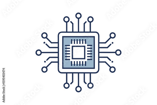 microchip line art icon central circle tech