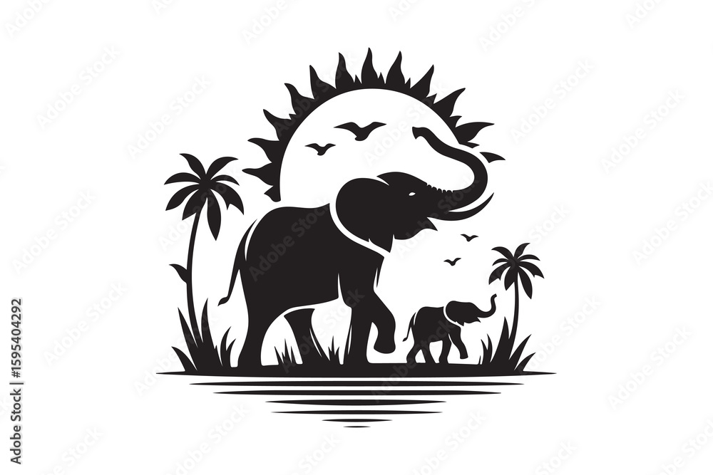 Fototapeta premium silhouette icon of a elephant, isolated on a white background