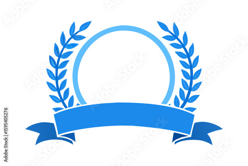Blue laurel wreath vector graphic design element for award or celebration logo
